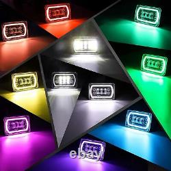 4pcs 4x6'' LED Headlights RGB Halo For Toyota Landcruiser 60 61 62 80 Series