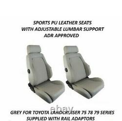 Sports Bucket Seats 2 4WD Grey PU Leather Adaptors for 75 79 Series Landcruiser